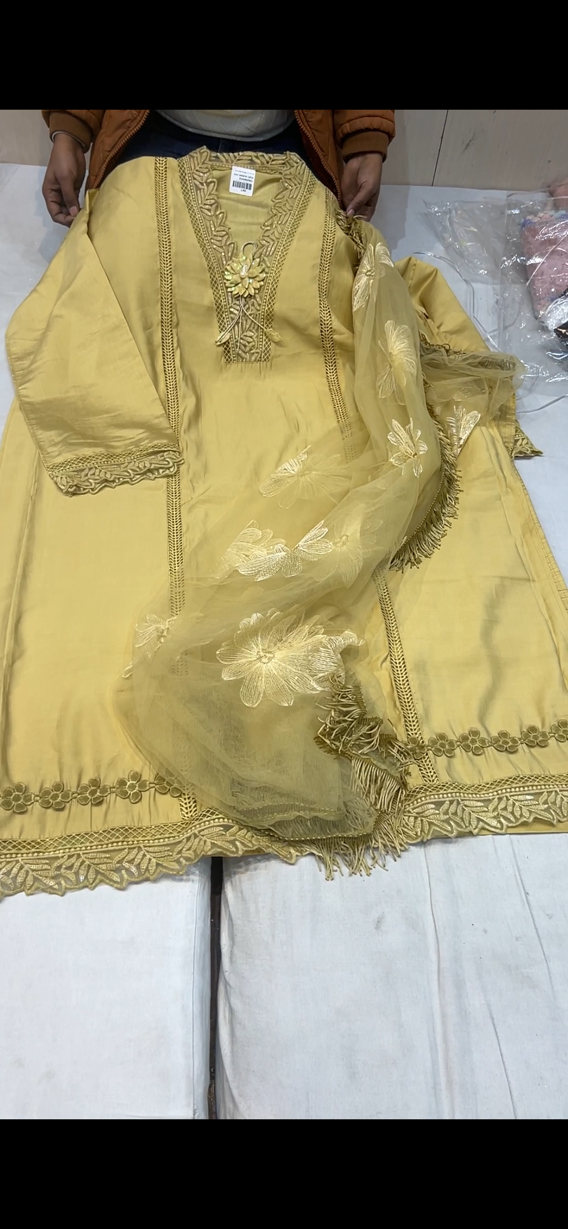 Light Yellow mustard tone Fancy women Unstitched Suit