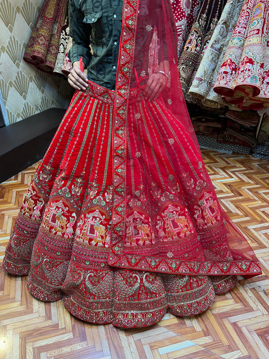 Stylish Red peacock Doli barat lehenga