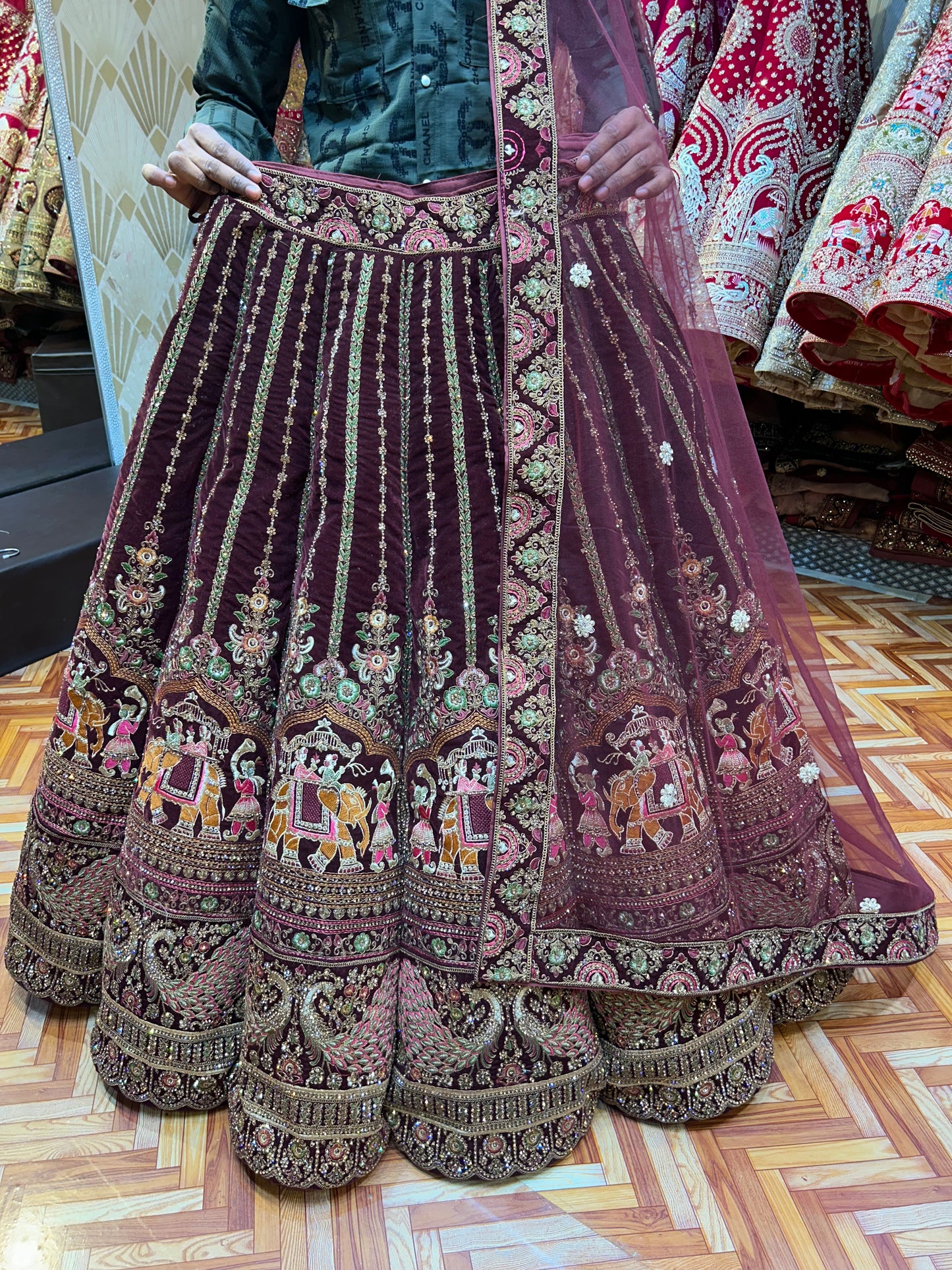 Lovely maroon peacock Doli barat lehenga