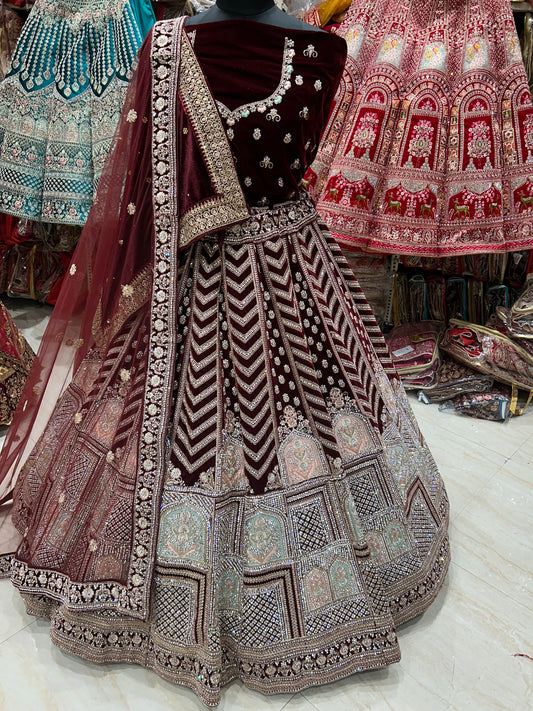 Superb maroon lehenga Chandni Chowk Delhi double dupatta