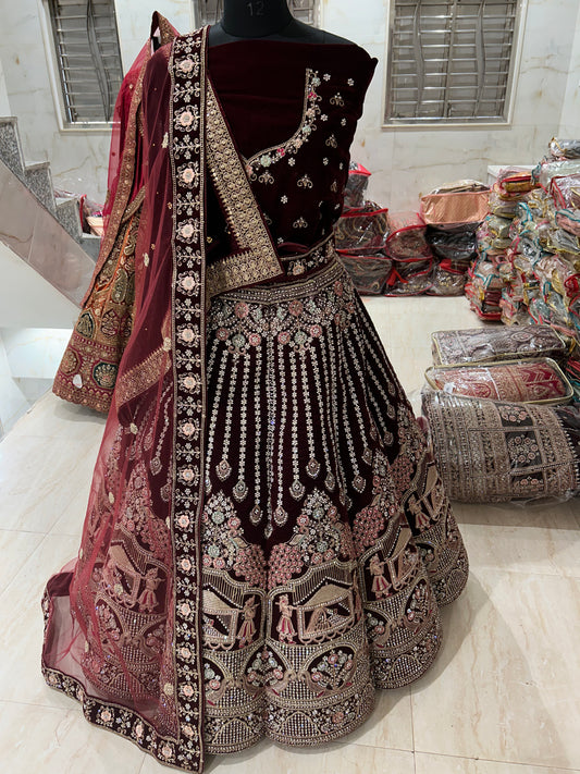 Designer doli barat maroon lehenga