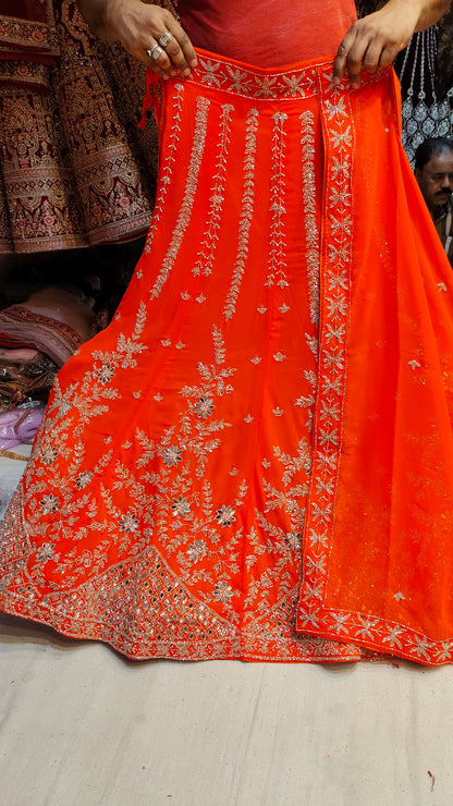 Orange Floral Lehenga