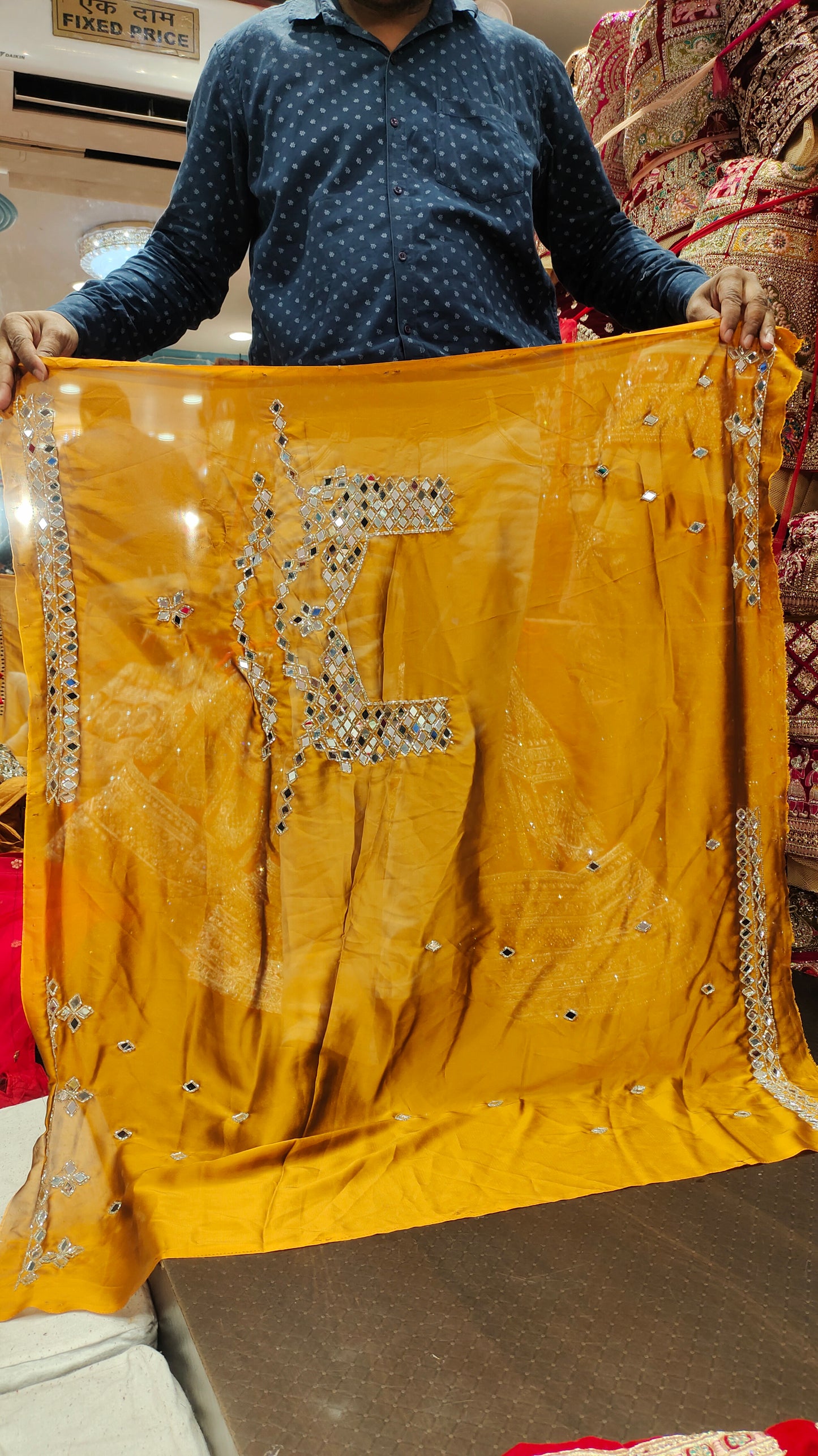 Haldi/ mehendi special Golden Mirror work lehenga