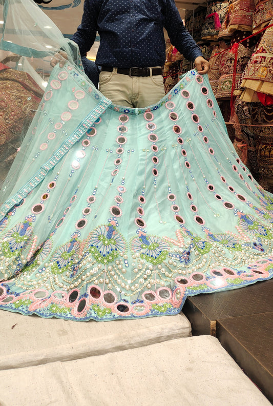 Lehenga azul claro de diseñador PDP