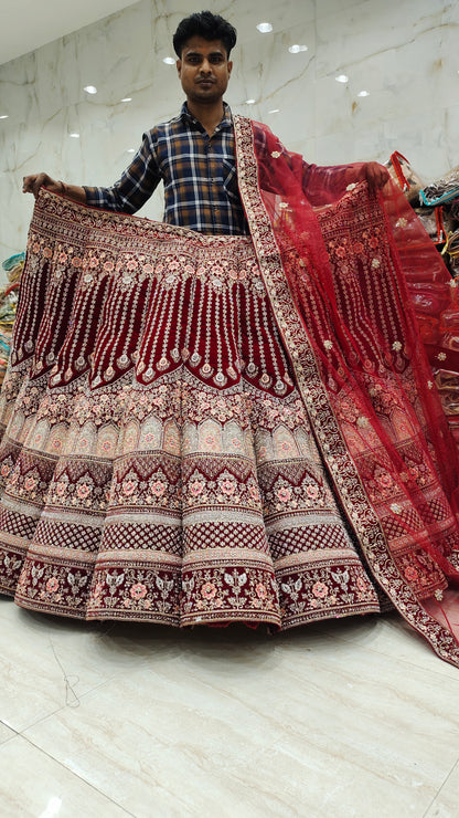 Ball jhumka red meroon Lehenga