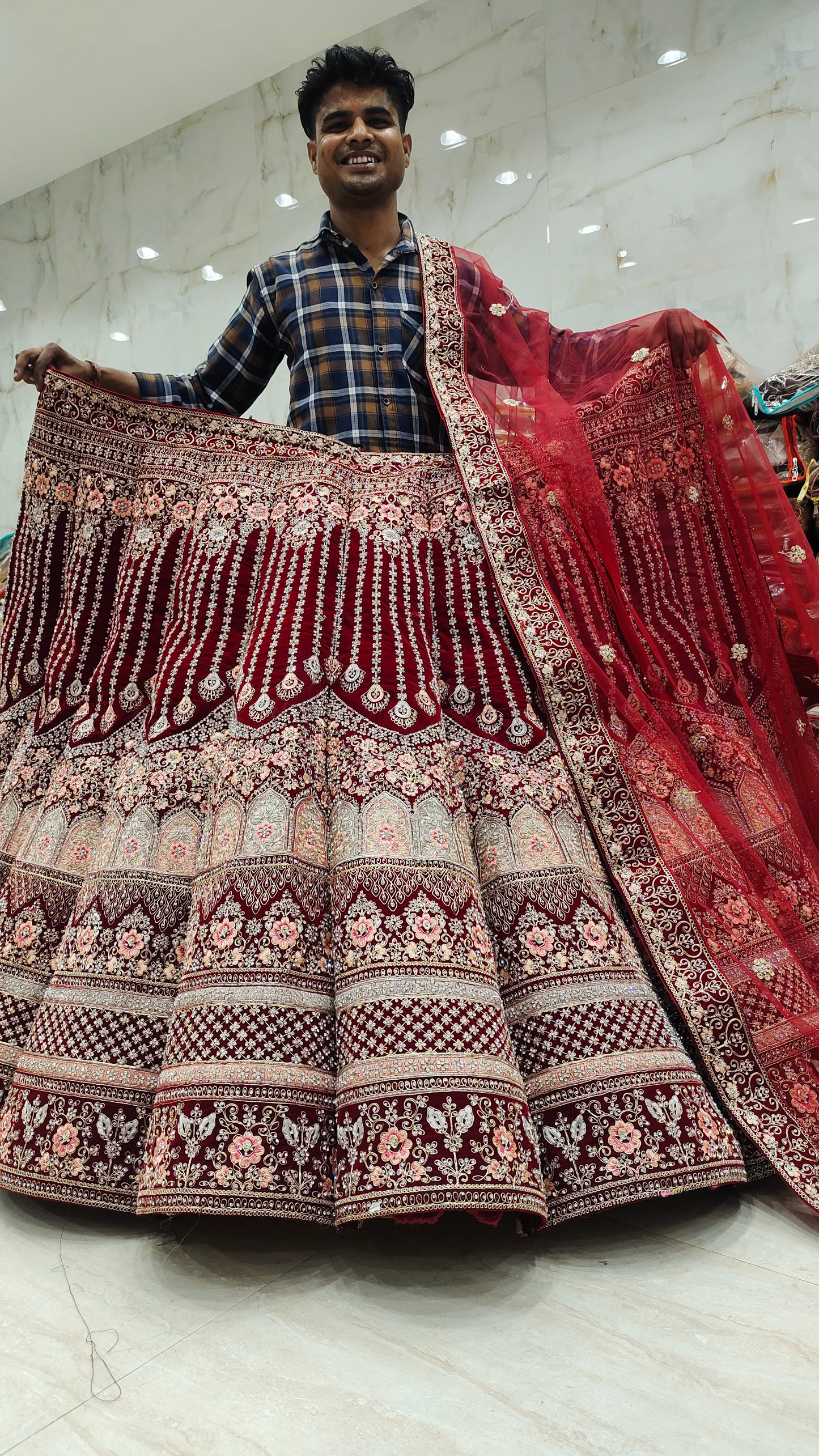 Ball jhumka red meroon Lehenga