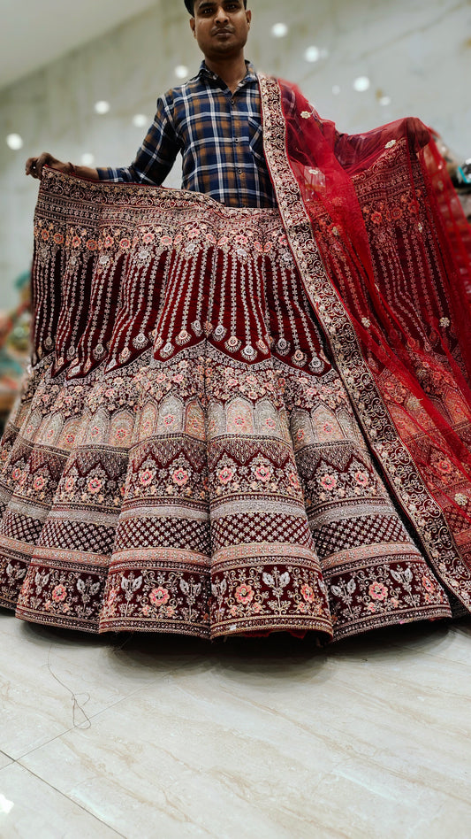 Ball jhumka red meroon Lehenga