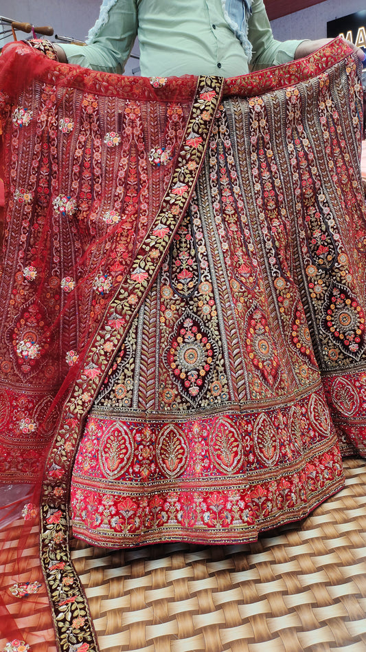 Lehenga nupcial multicolor pesada