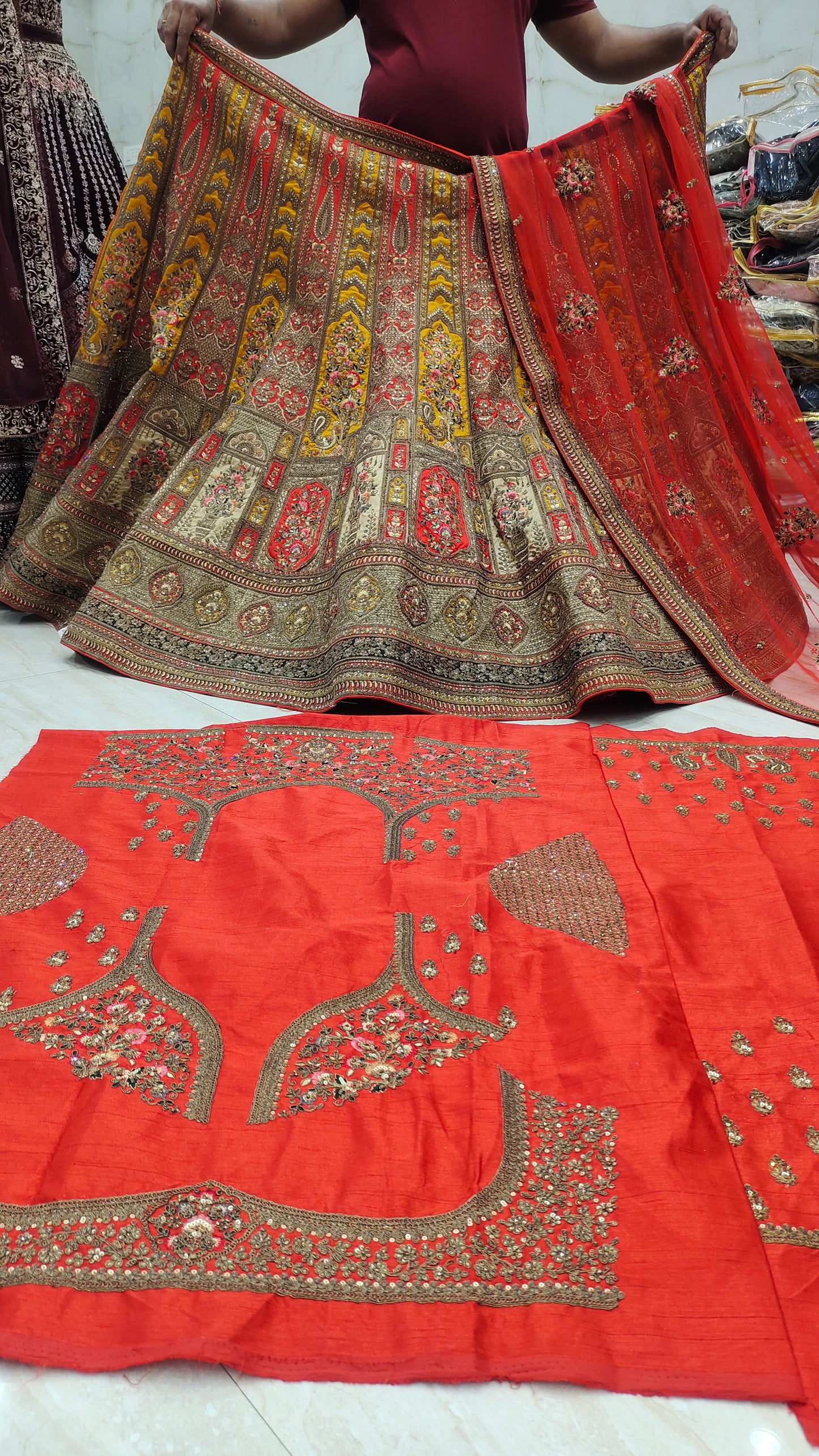 Amazing red yellow mix Lehenga