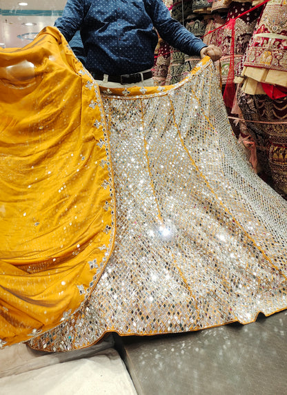 Haldi/ mehendi special Golden Mirror work lehenga