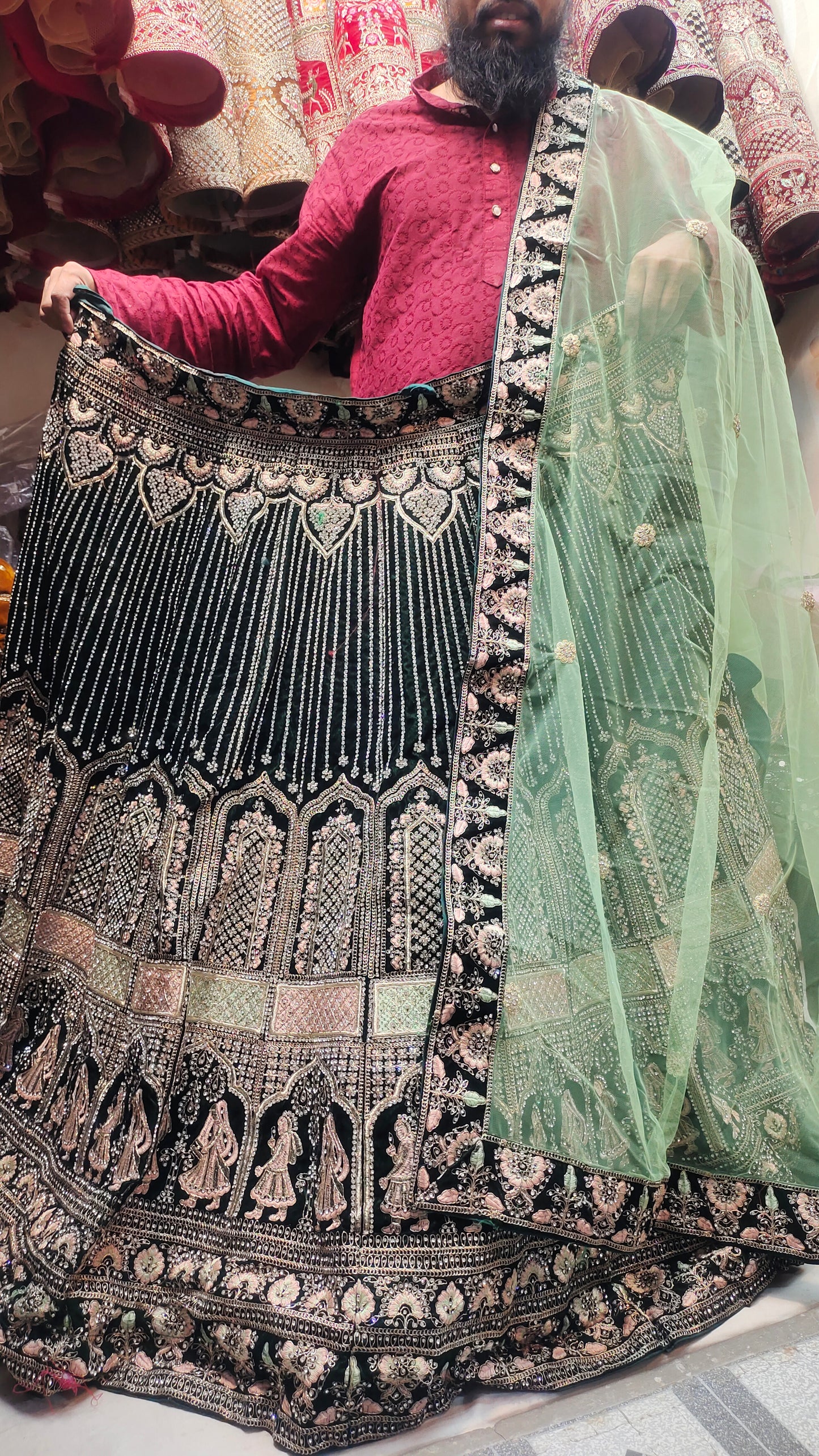 Green Khidki Lehenga