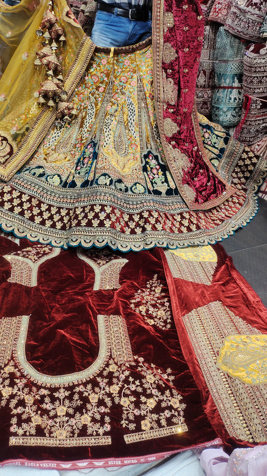 Lehenga mostaza real de diseñador marwari