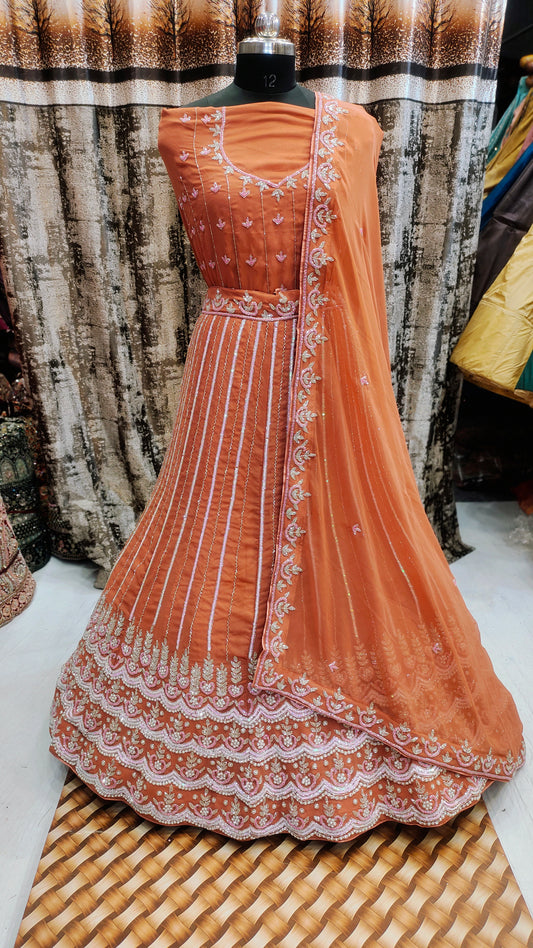 Preciosa lehenga color naranja