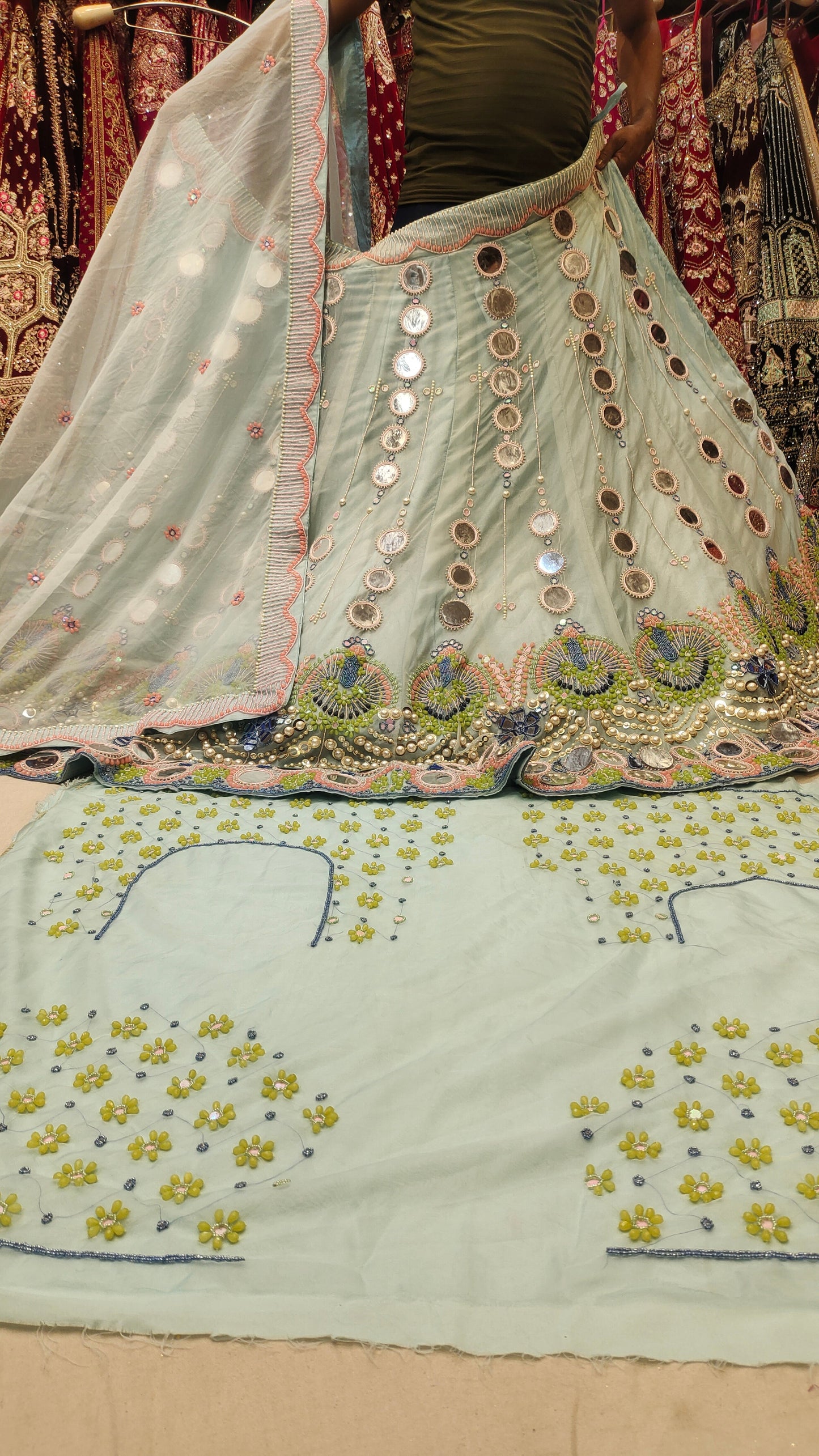 Mirror work PDP designer lehenga