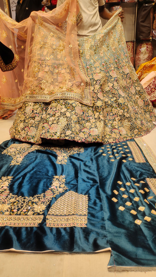 Fashionable Blue Floral Lehenga