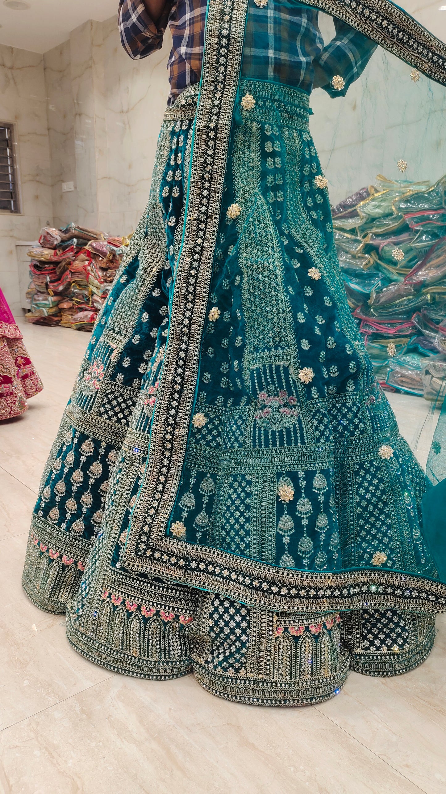 Fabulous ball jhumka green blue Lehenga 💖