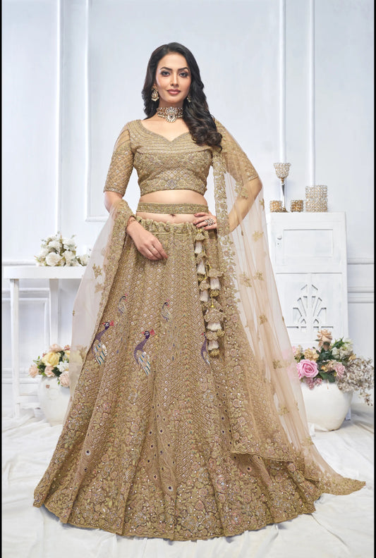 Golden Embellished Peacock Designer lehenga