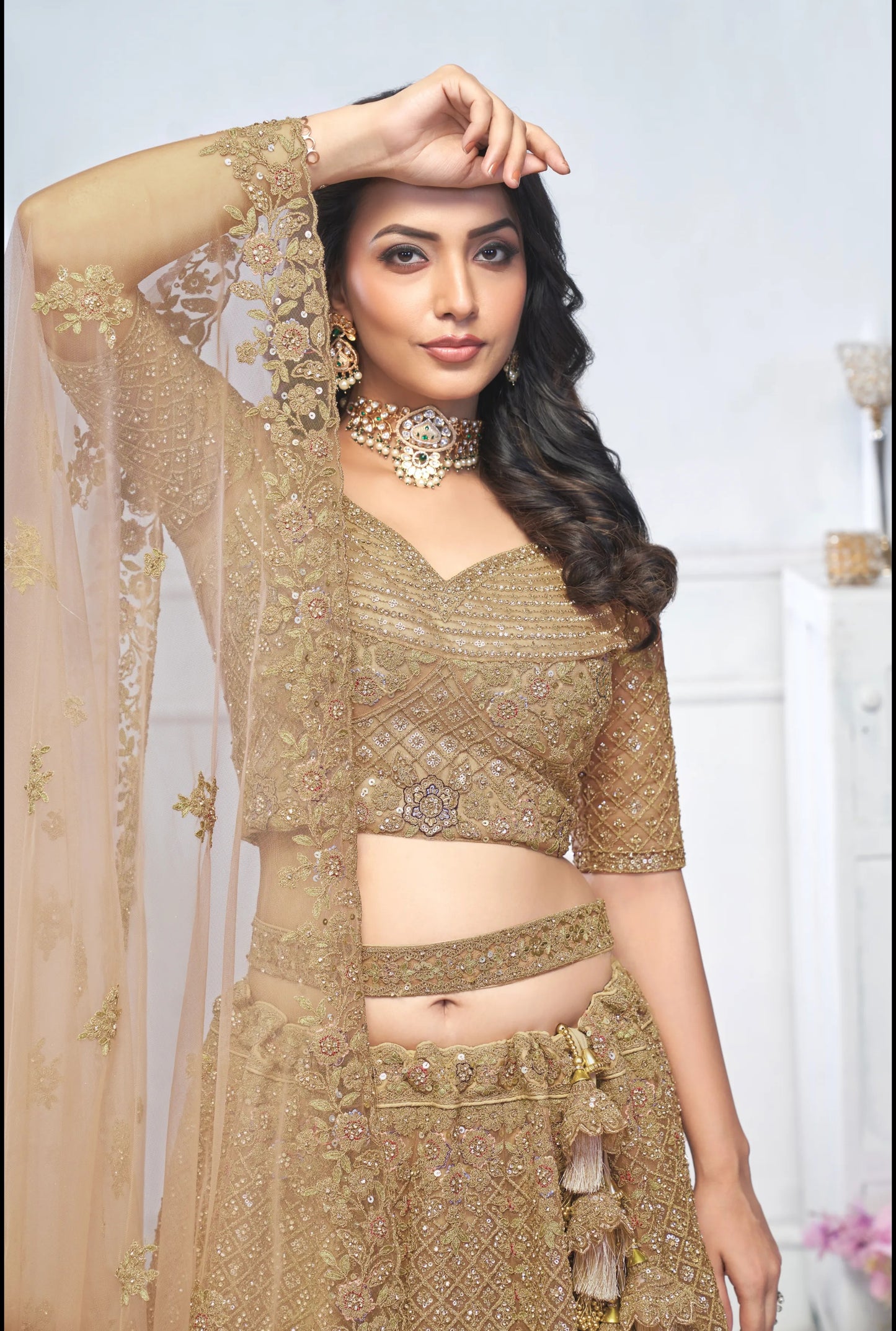 Golden Embellished Peacock Designer lehenga