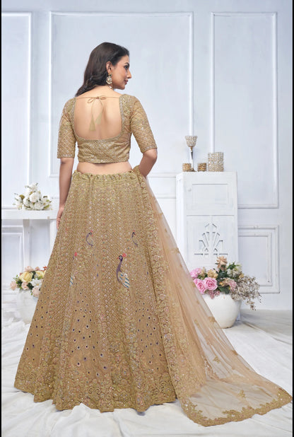 Golden Embellished Peacock Designer lehenga