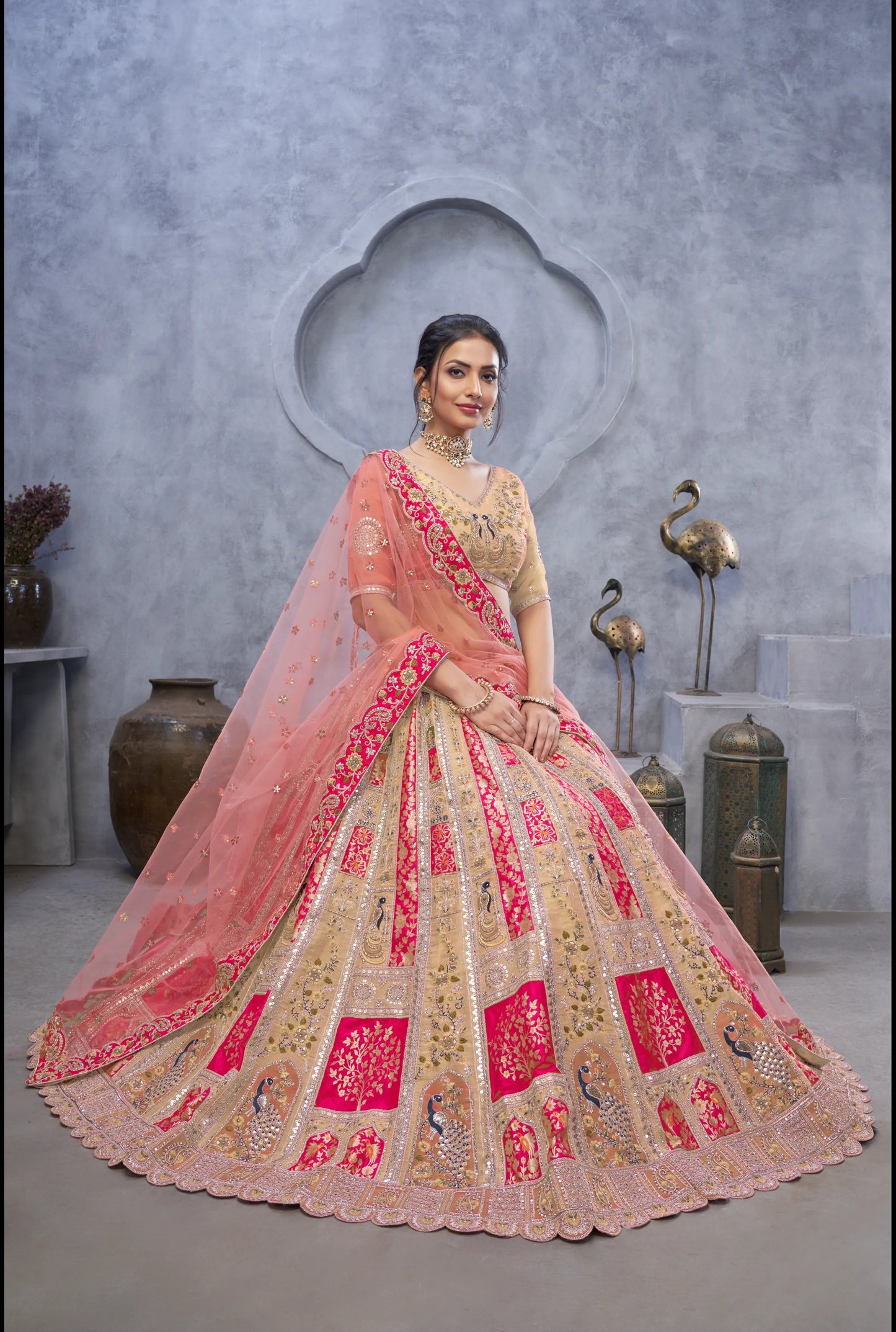 Pink White Figure print Designer lehenga