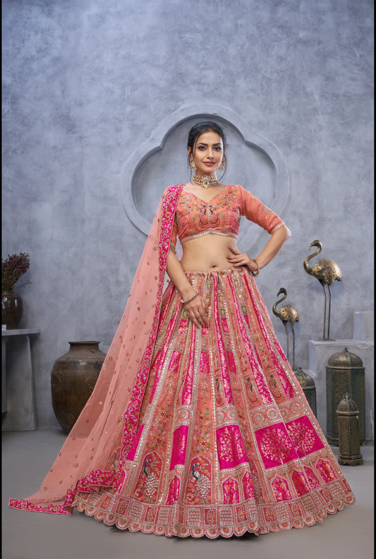 Lehenga de diseñador de color rosa intenso