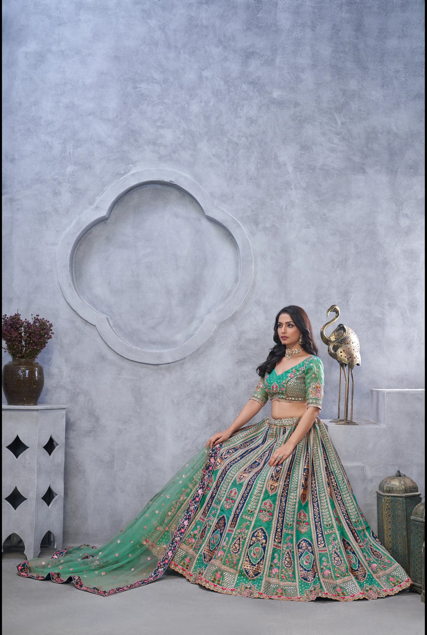 Blue green Designer lehenga