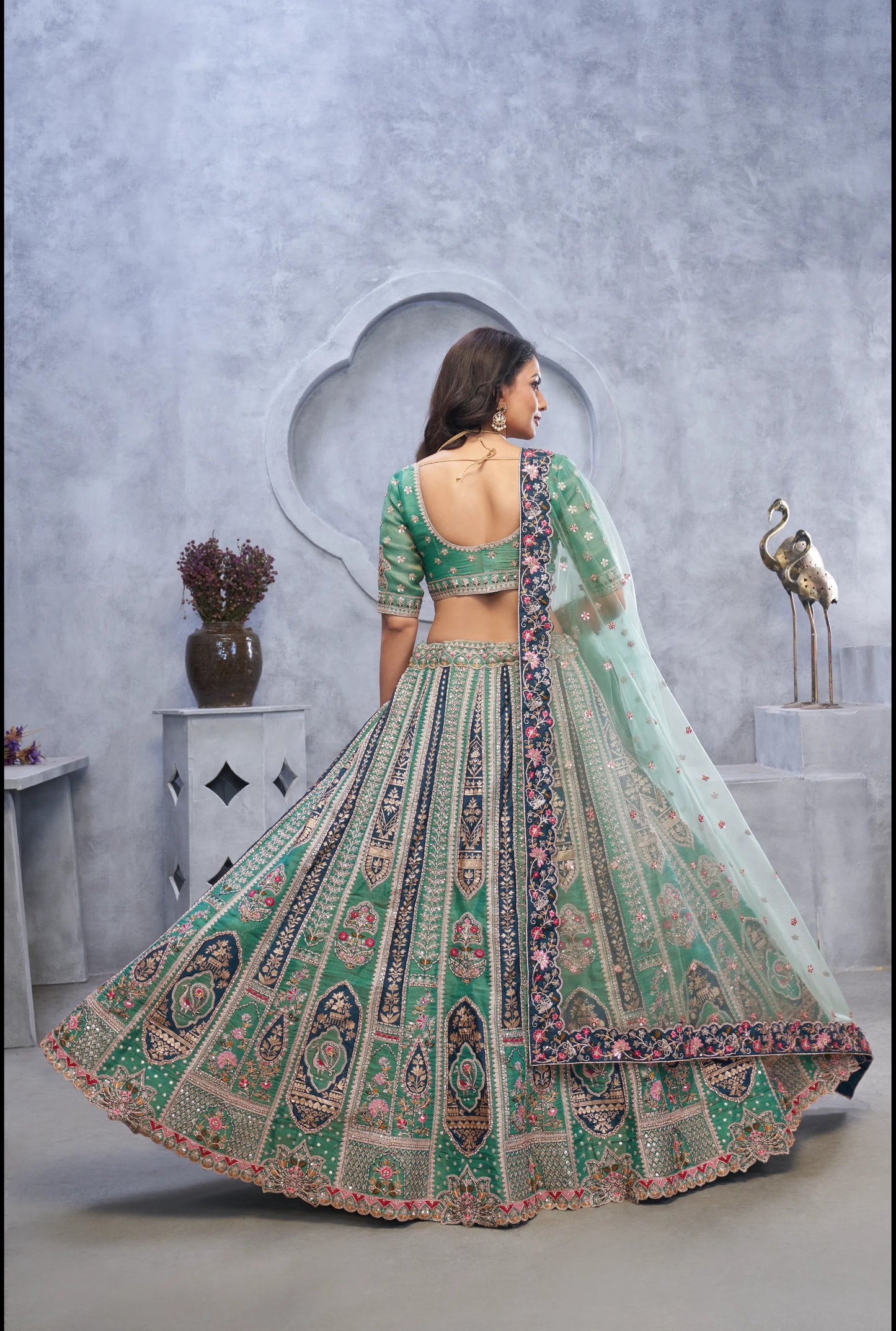 Blue green Designer lehenga