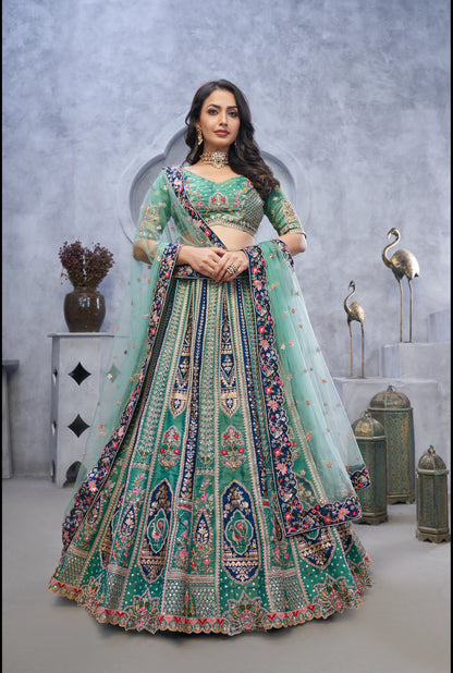 Blue green Designer lehenga