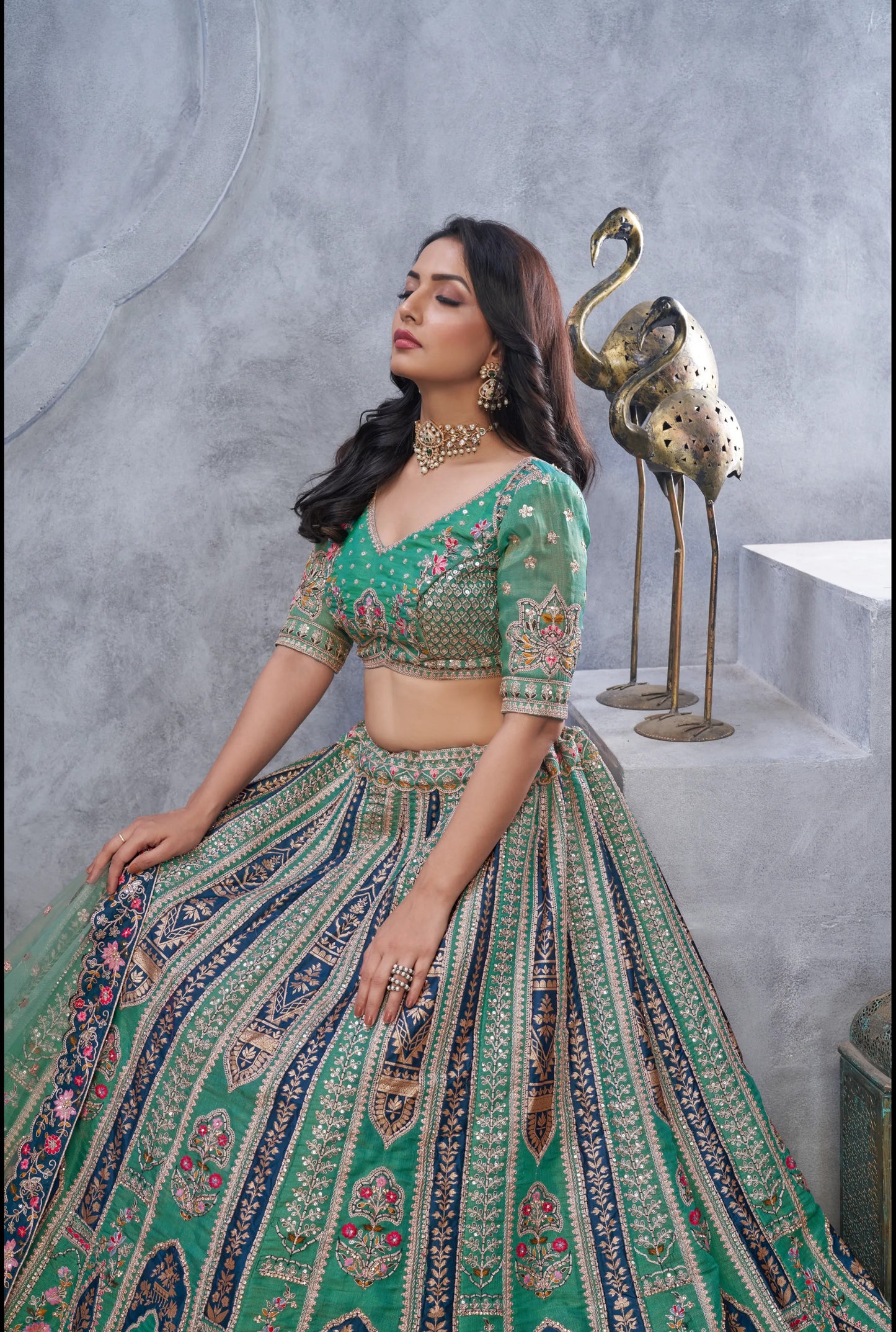 Blue green Designer lehenga