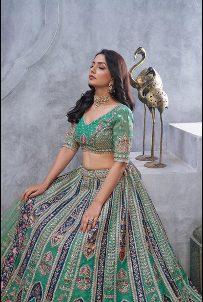 Blue green Designer lehenga