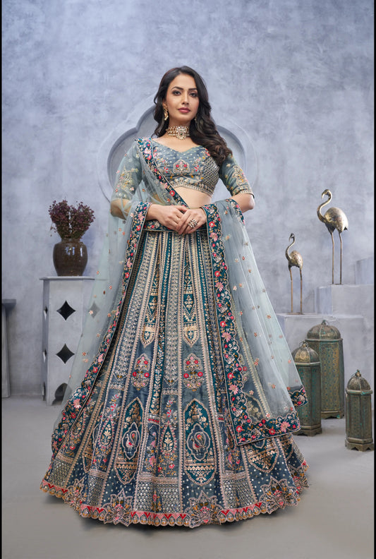 Lehenga de diseñador de color gris azulado