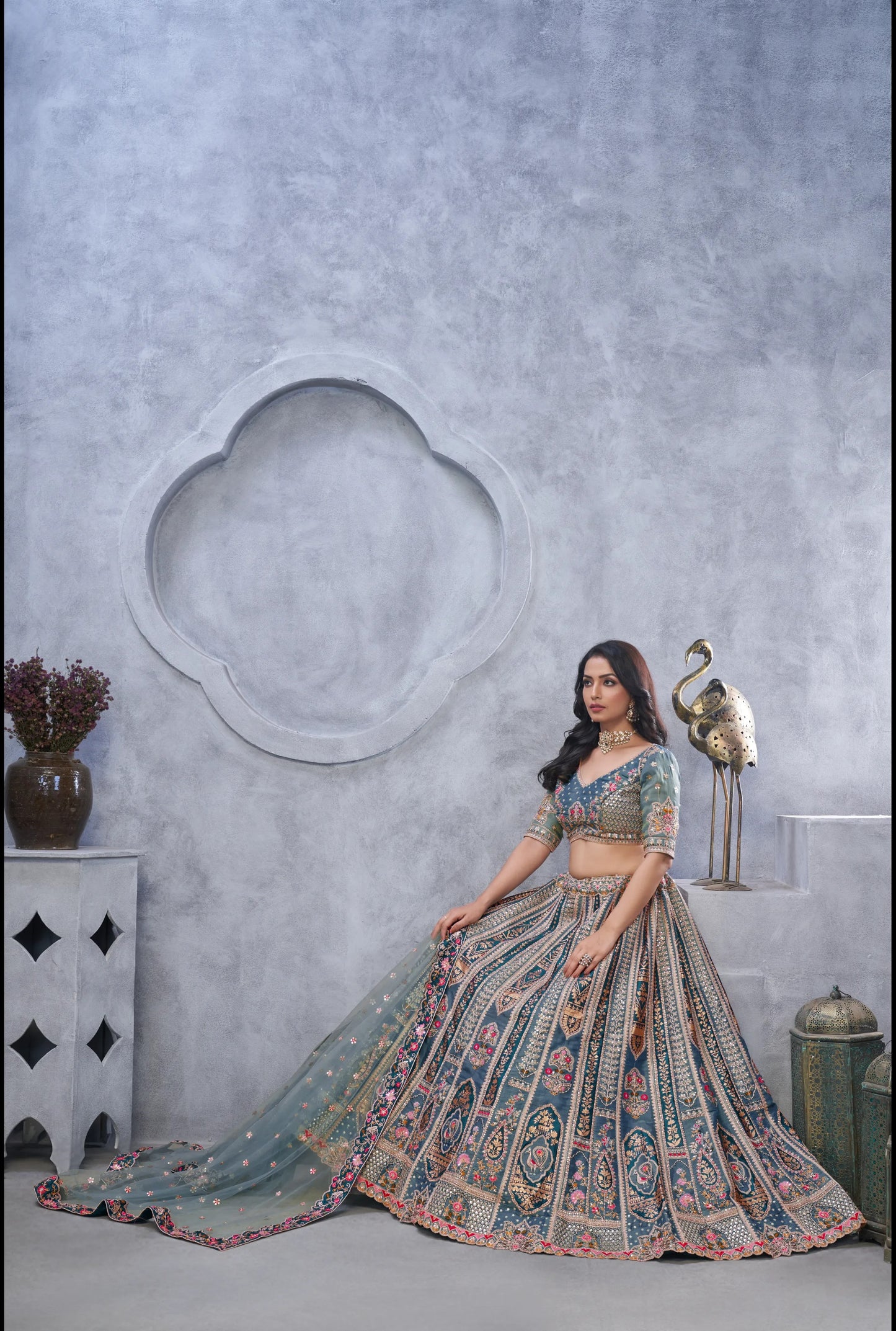 Blue grey Designer lehenga