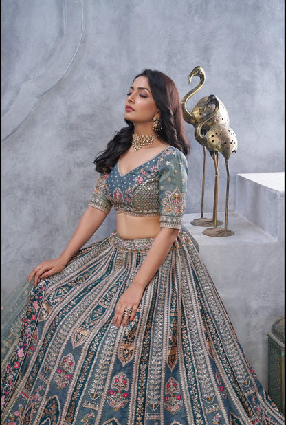 Blue grey Designer lehenga