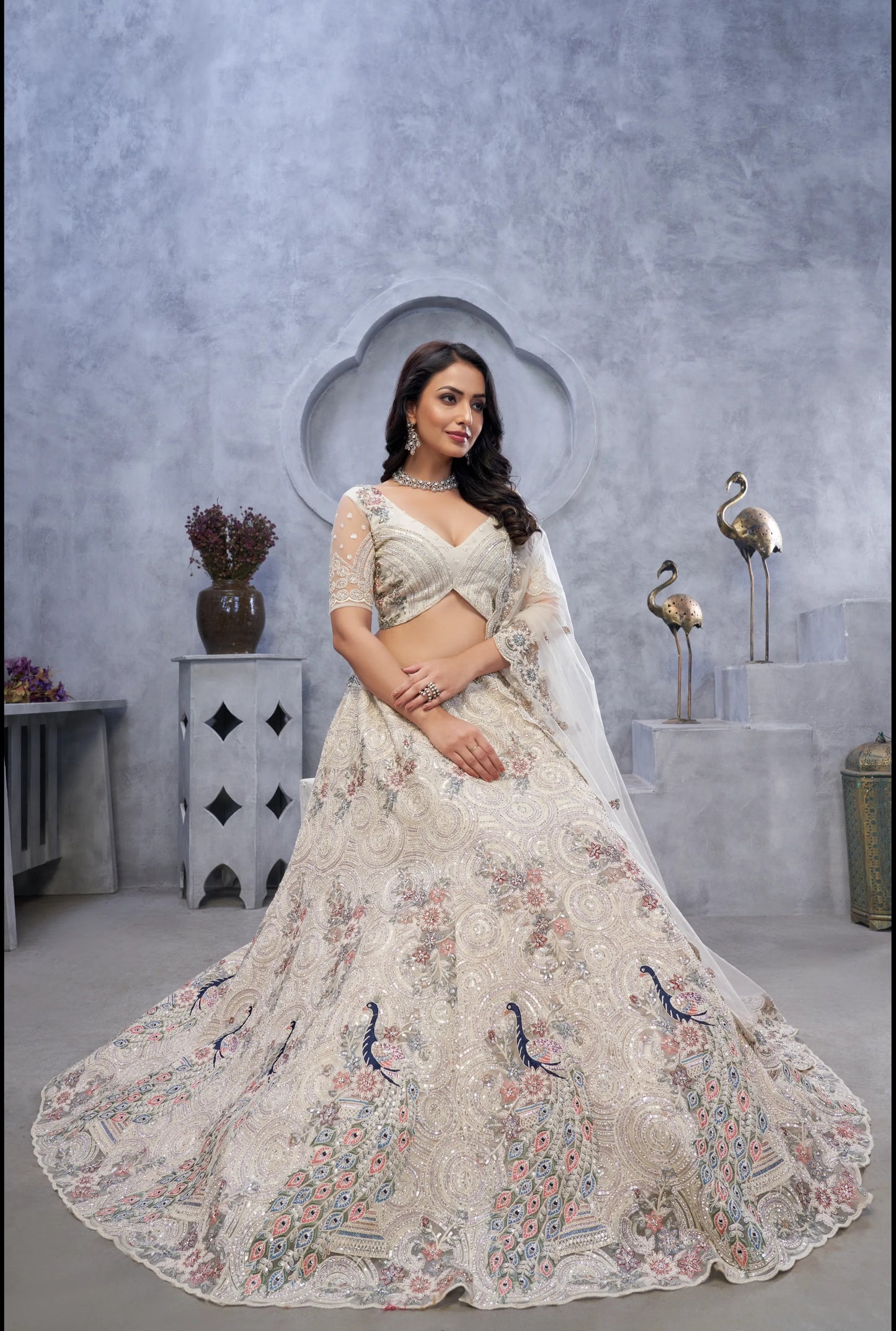 White Cream Designer lehenga