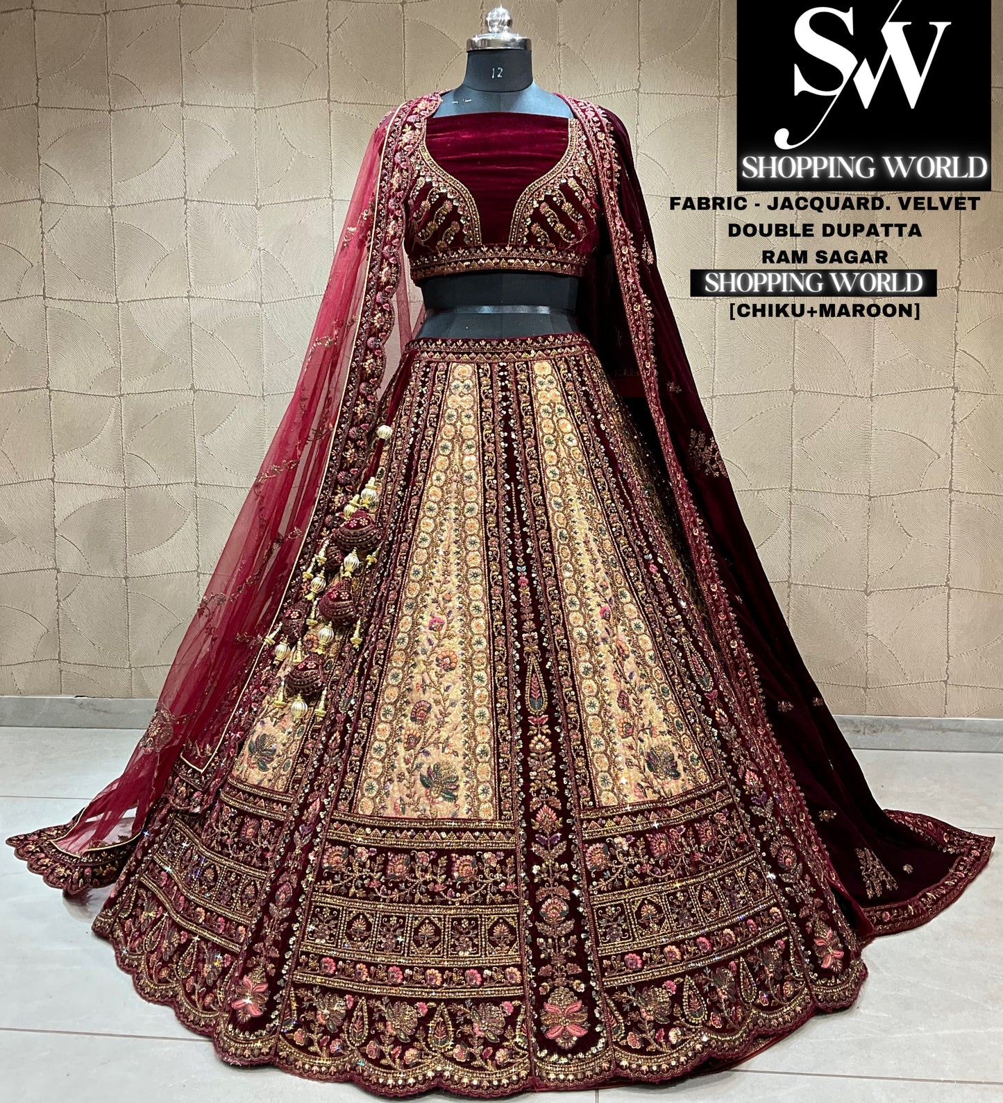 Rajwada Designer lehenga chiku maroon Double Dupatta