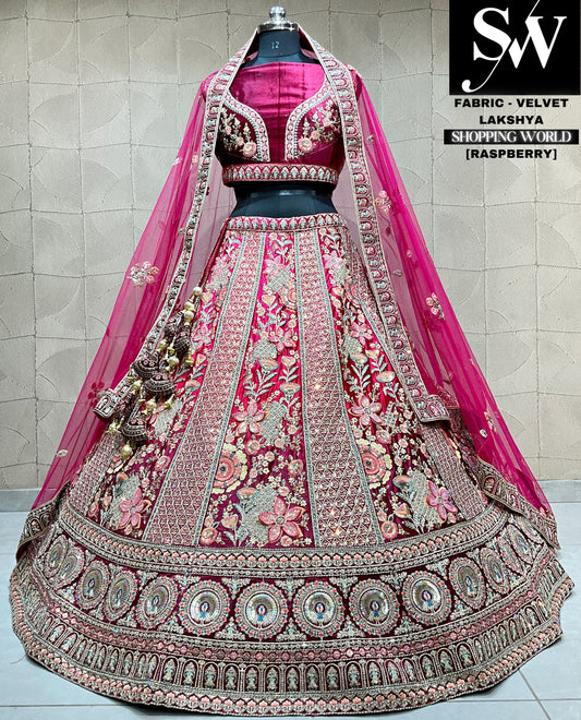 Atractiva lehenga de color rosa frambuesa