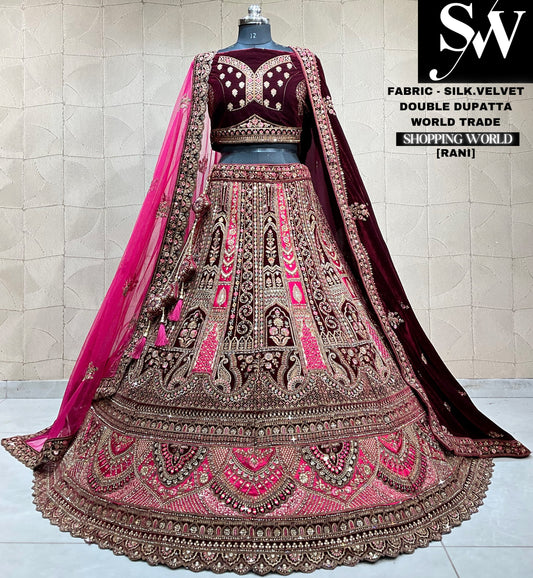 Delightful rani dark maroon Lehenga