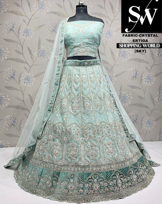 Lehenga glamorosa de color azul cielo