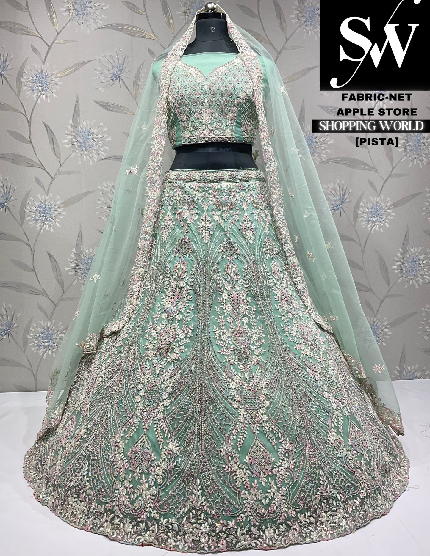 Impresionante lehenga verde pistacho