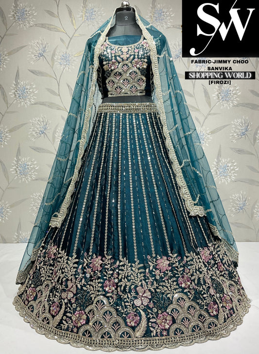 Atractiva lehenga verde oscuro de estilo firozi