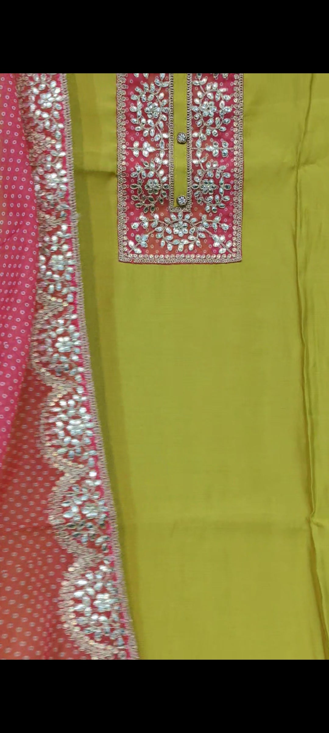 Pink,green Designer Unstitched Suit