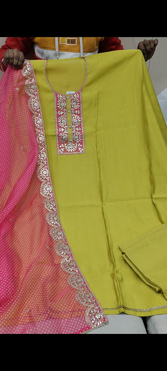 Pink,green Designer Unstitched Suit