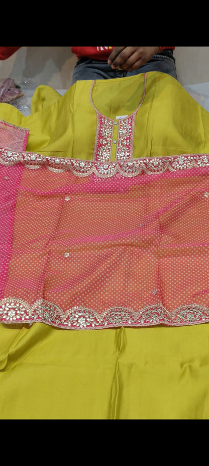 Pink,green Designer Unstitched Suit