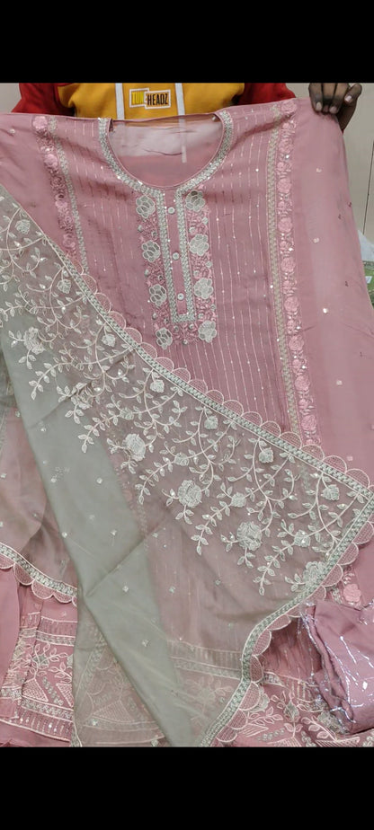 Pink Designer Unstitched Suit