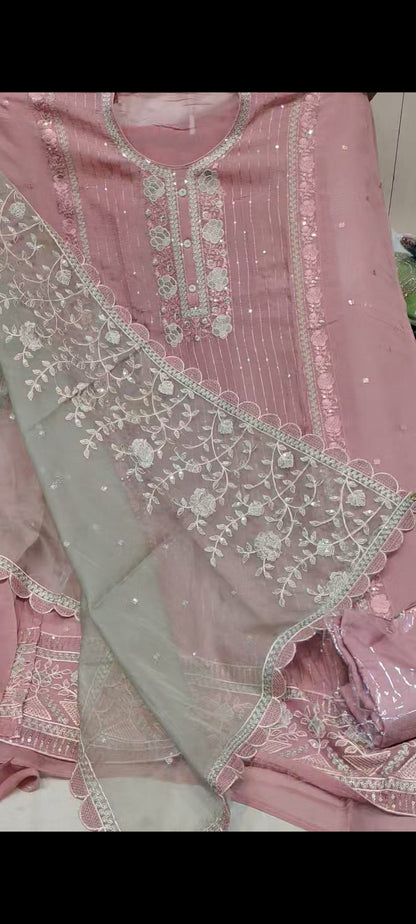 Pink Designer Unstitched Suit