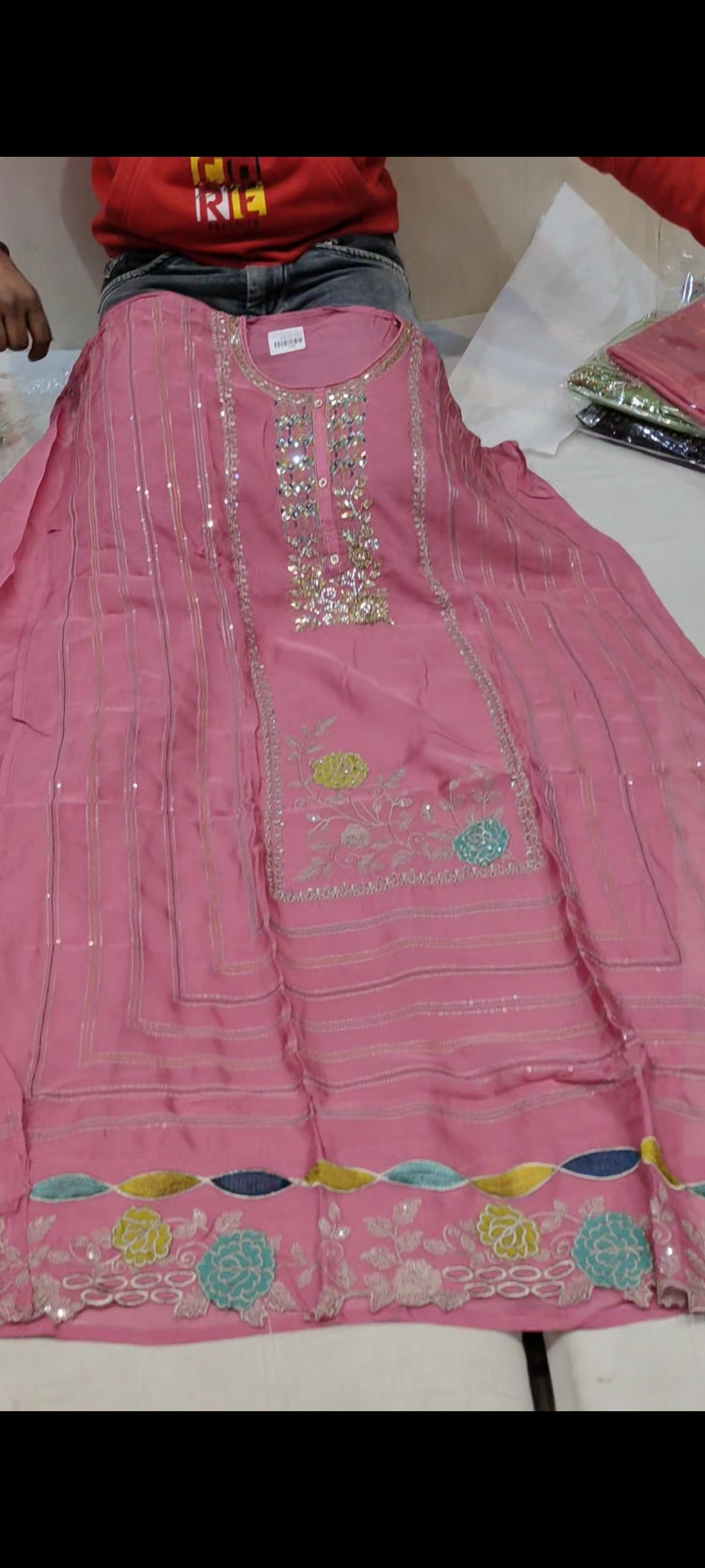 Pink Designer Unstitched Suit