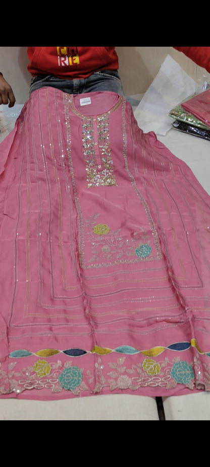 Pink Designer Unstitched Suit