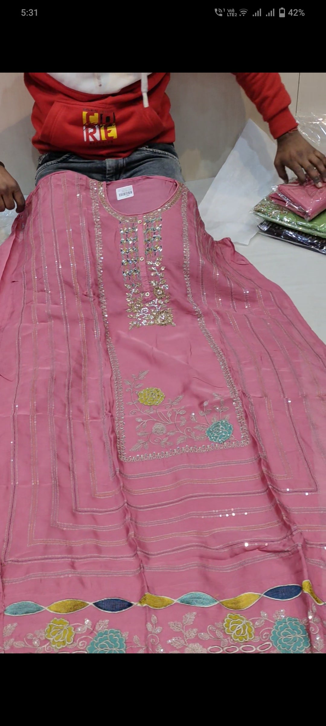 Pink Designer Unstitched Suit