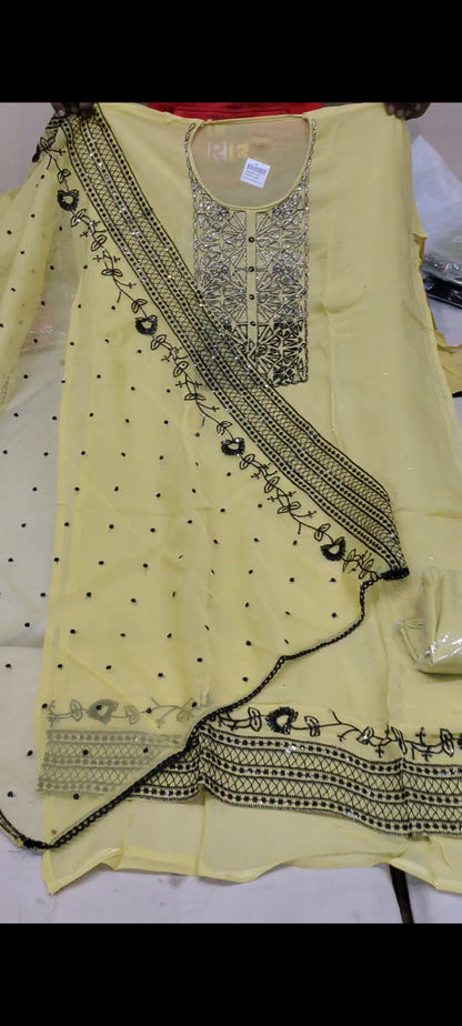 Yellow mehendi Designer Unstitched Suit