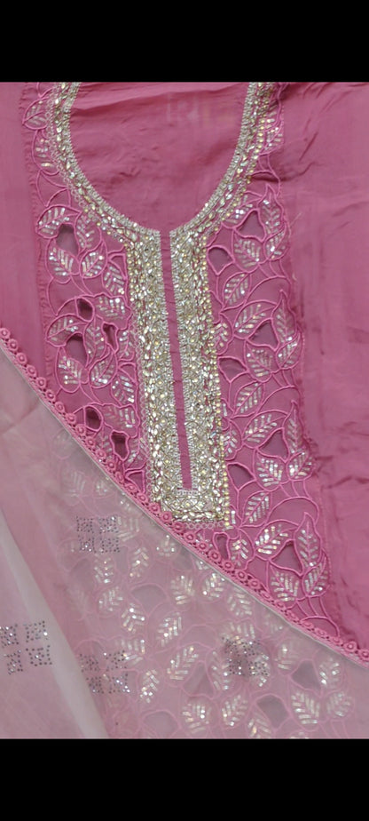 pink Designer Unstitched Suit